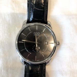 Mens ESQ Movado watch with black leather band